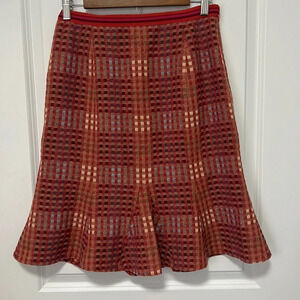 ETCETERA Multicolor Check Print Knee Length Wool Blend Flute Skirt size 8